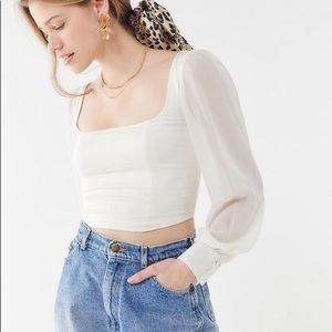 UO Lena Sheer Sleeve Square Neck Blouse